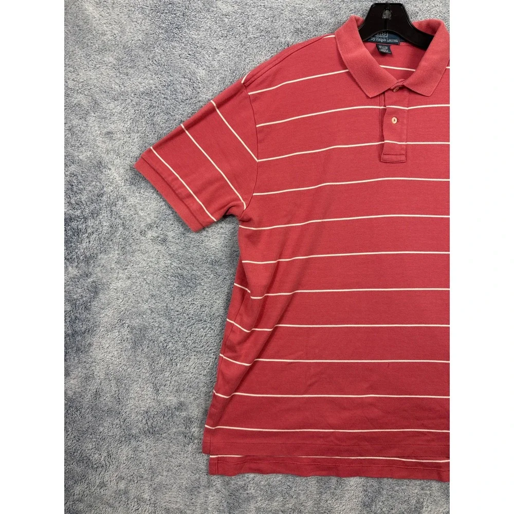 Polo Ralph Lauren Mens L Pink Striped Short Sleeve Polo Shirt Cotton Pony Logo